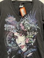 Harley Davidson V Neck Long Sleeve Small Ride To Live NWT Double Sided NEW