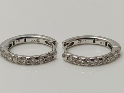 14K Weißgold APX 1/2 ctw runde Diamant Creolen (ML1075345)