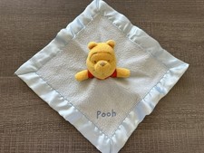 Disney Winnie The Pooh Bear Lovey Plush Security Blanket Blue Satin Trim 10 x10