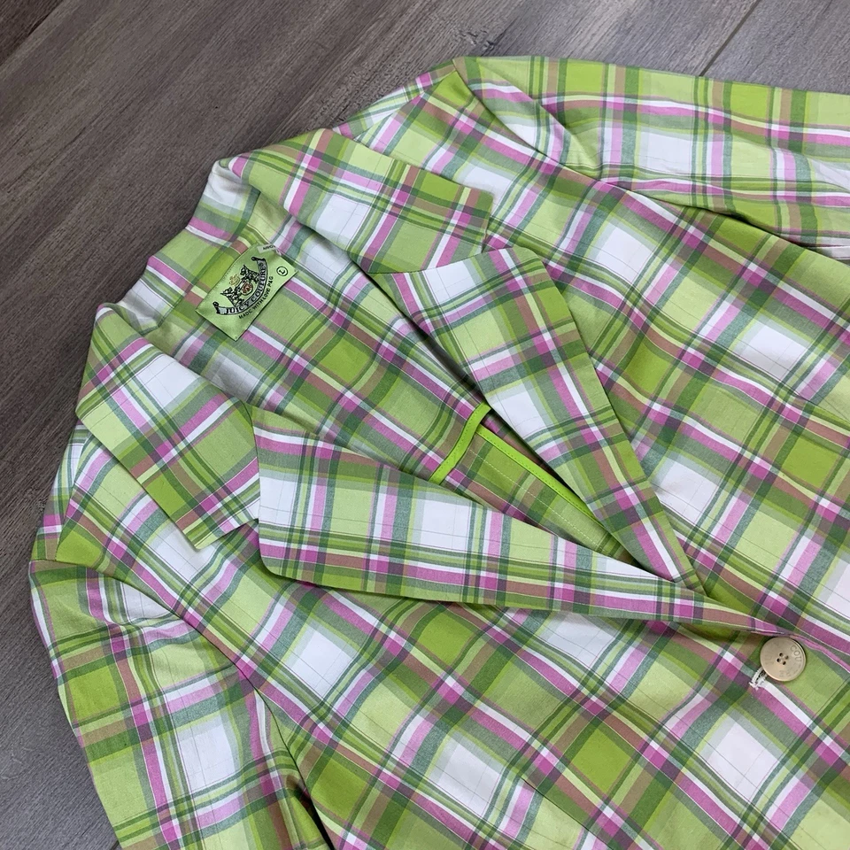 Легкий женский блейзер Y2K Juicy Couture большой зеленый клетчатый пастельный весенний - Изображение 4 из 4