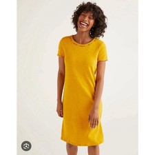 Boden Charlie Yellow Jersey T Shirt Pullover Dress Tuscan Sun Pom Pom Size 6