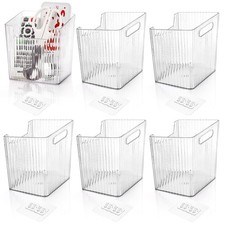 6 Pack Wall Mount Storage Bins Plastic Hanging Self-Adhesive Hooks Stackable