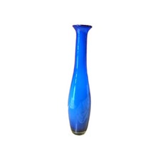 Large Hand Blown Cobalt Blue Art Glass Floor Vase 21" Tall Bottle Form Flared Ri