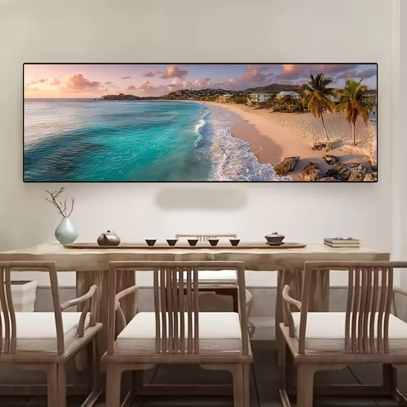 Panoramic View Tropical Beach with Palm Trees Canvas Print Wall Art Home Decor - Image 2 of 4