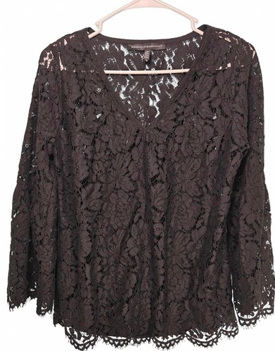 White House Black Market Women's Lace Long Sleeve Bell Sleeve Blouse Size Medium - Picture 4 of 8