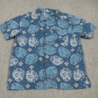 Barefoot In Paradise Shirt Mens Medium Blue Hawaiian Aloha Monstera Button Up