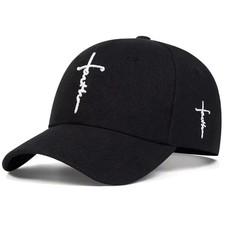 Faith Cross Embroidered Christian Black  Red Baseball Cap,Adjustable Hat, Jesus