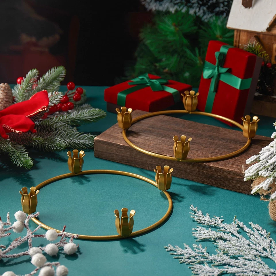 12 peças anéis de metal coroa de advento de Natal ouro a granel coroa de advento furo de vela... - Imagem 2 de 4