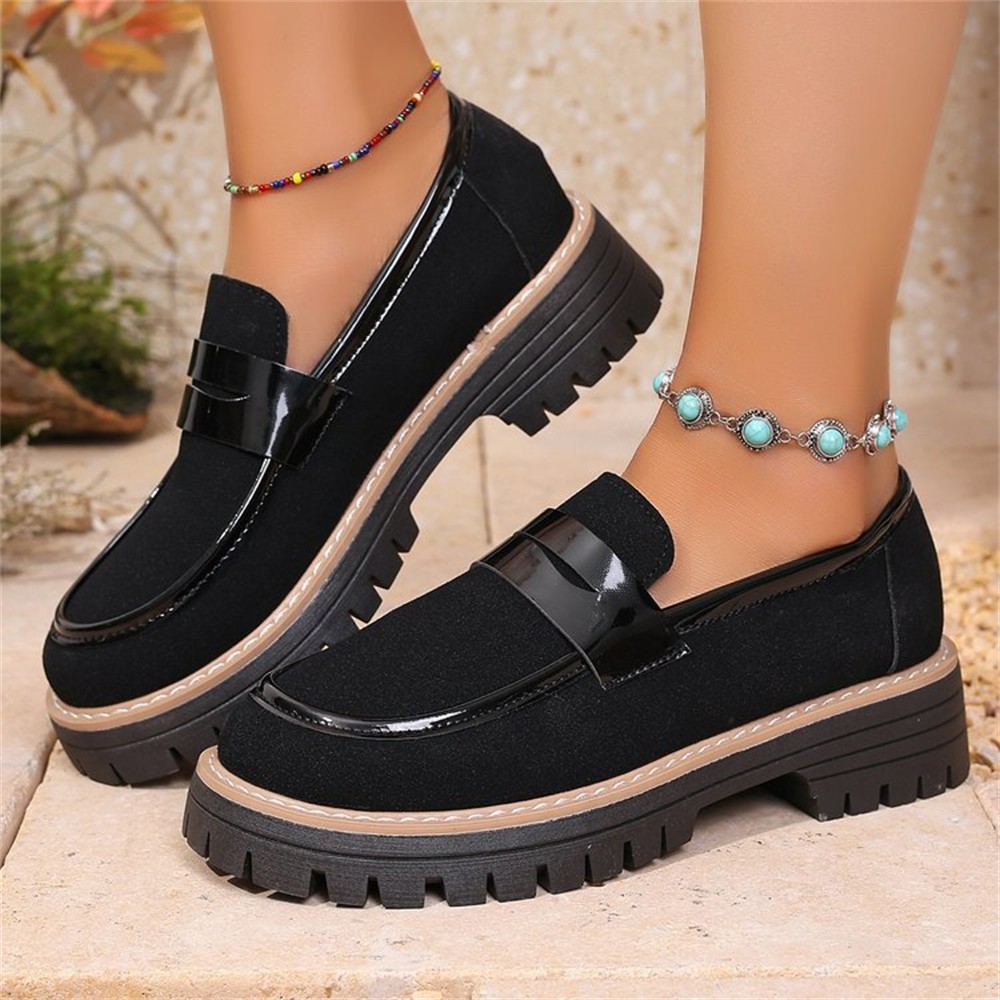 SAOLA Mocassini donna punta tonda plateau tacco grosso suola a strappo comodi casual slip on