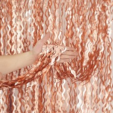 Rose Gold Tinsel Foil Backdrop 4 Pack 3.3x6.6ft Wavy Party Streamer Curtain
