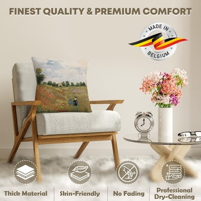 The Monets Poppy Field European Cushion Cover Home Decor Belgian Pillow 18x18 in