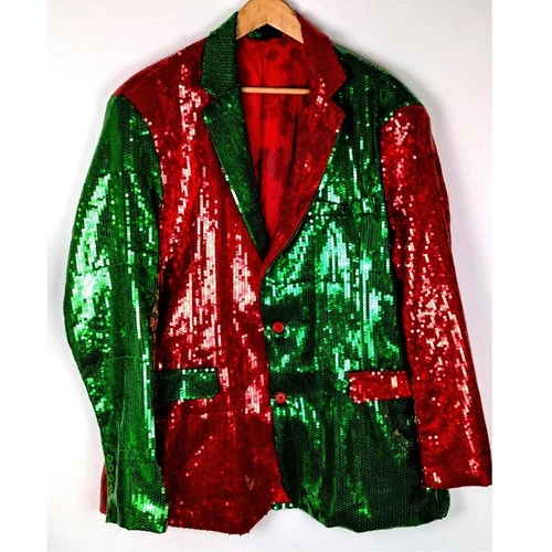 Suitmeister Mens XXL Christmas Sequin Blazer Jacket Two Tone Red Green Party - product listing photo