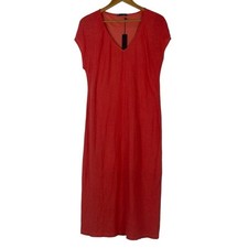 Krisa Linen Maxi Tee Shirt Dress Size M V-Neck No Slit Cap Sleeves Boho Beachy