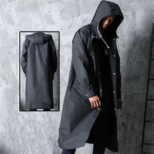 Men Black Waterproof Long Raincoat Rain Coat Hooded Trench Jacket Long Style