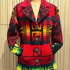 vintage Pendelton coat indian blanket southwest design concho buttons sz L