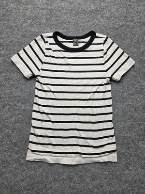 Under Control Shirt Women Sz L White Black Striped Crew Neck Ribbed Tee Casual