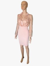 Fashion Nova Preowned Sheer Lace Long Sleeve Bodycon Dress Pink Small Size
