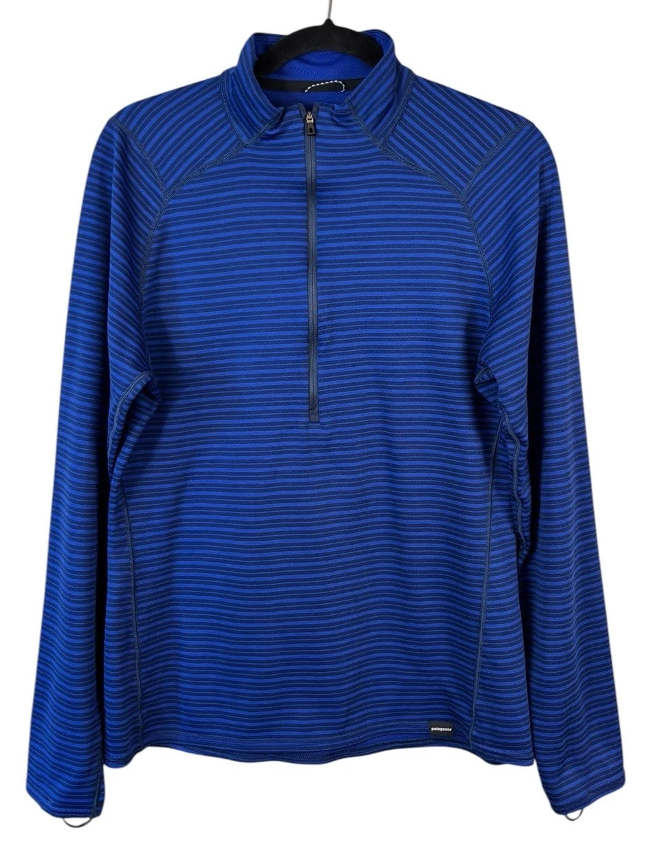 Patagonia Capilene Cool Mne's 1/2 Zip Blue Striped Long Sleeve Top Lightweight M