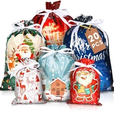 20 Packs Christmas Drawstring Gift Bags, Assorted Sizes Small to Large with 6...