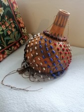 Vintage, African Gourd Shaker, Decorated, Beaded Shekere, Musical Instrement .