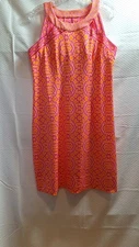 NWT$ GRETCHEN SCOTT Isosceles Dress Sz L Orange Pink Geo Bodice Cutouts Easter