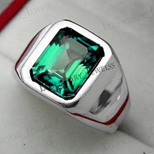 Emerald Gemstone With 925 Sterling Silver Handmade Ring For Men's Gift For Him