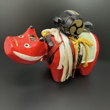 Japanese Akabeko Local Toy awa Folk Craft Lucky Charm Rare Hammered Hammer