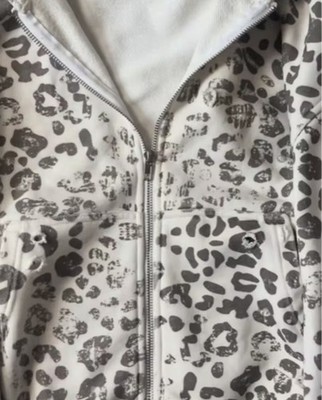 Y2k Leopard Print Fur Trim Hoodie Womens Zipup Jacket Grunge
