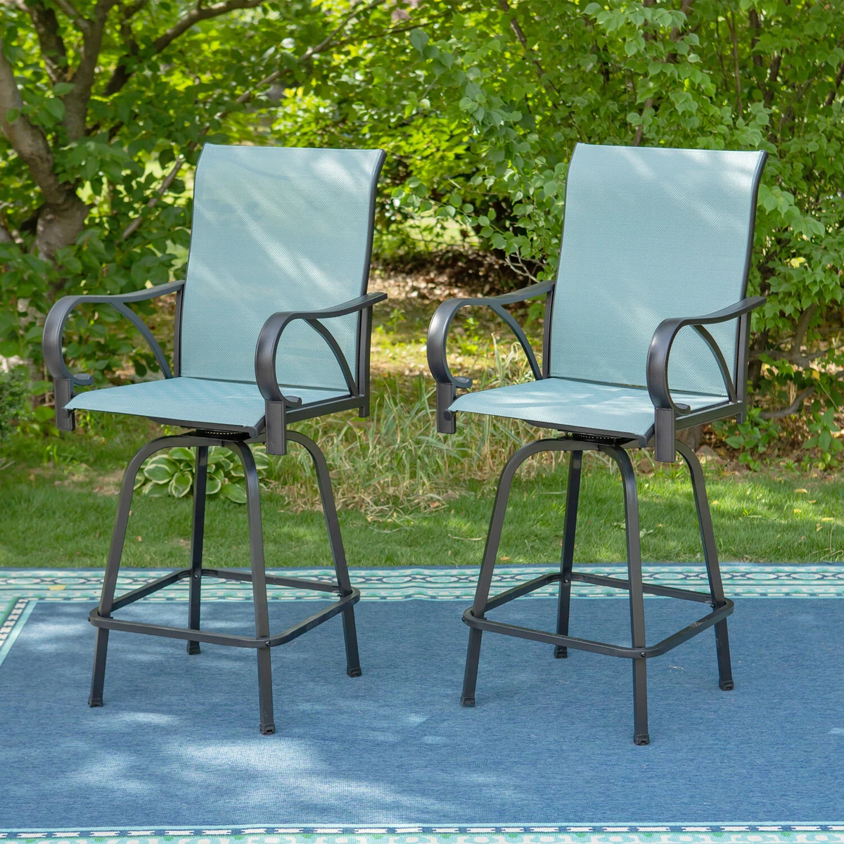 Patio Swivel Bar Stools Set of 2 Bar Height Chairs Outdoor Kitchen