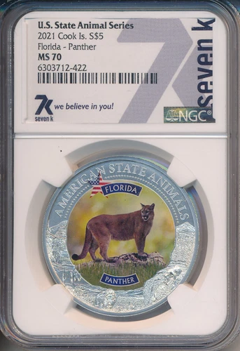 COOK ISLANDS 2021 $5 US STATE ANIMAL SERIES FLORIDA PANTHER **NGC MS 70**