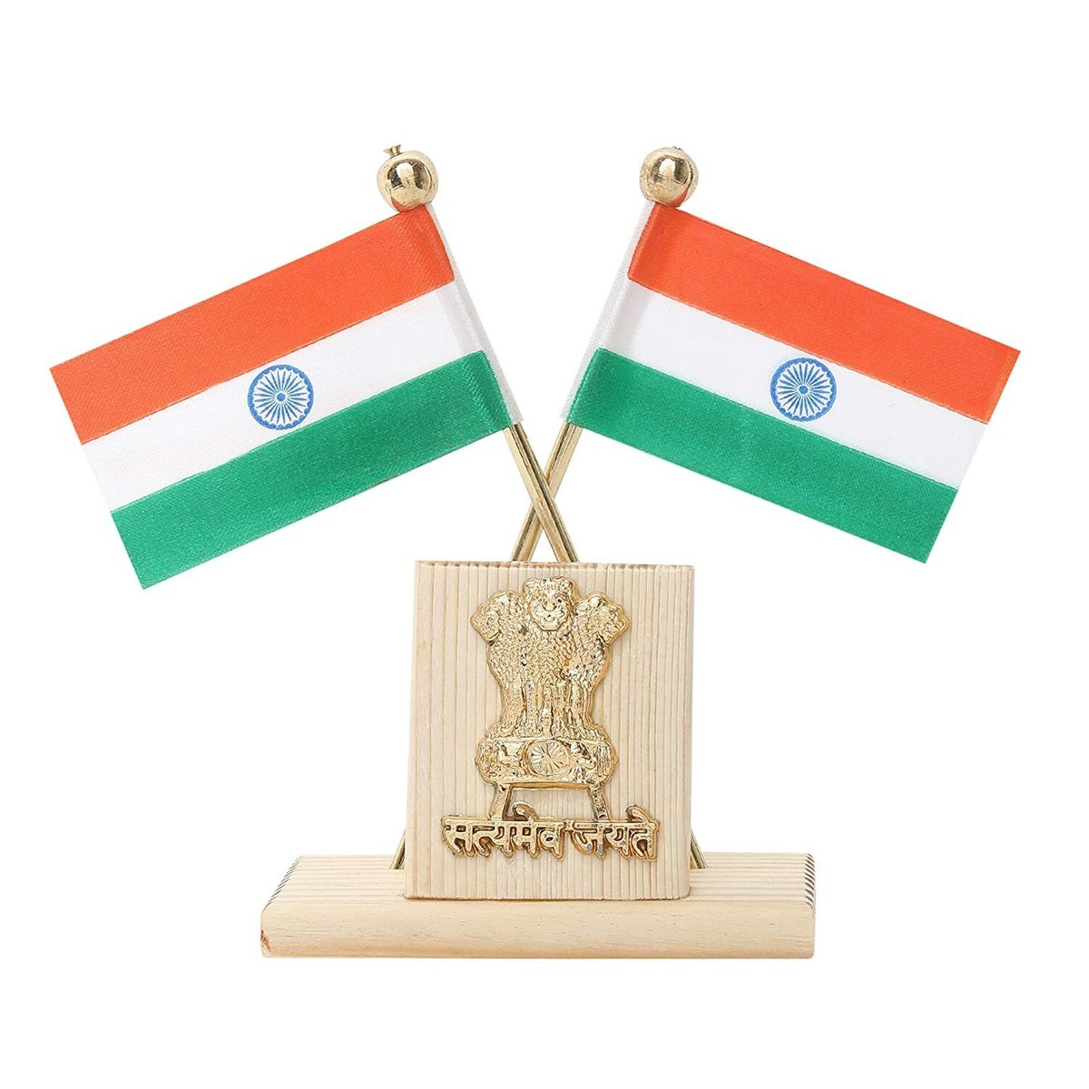 Voila Indian Flag in Pair with Satyamev Jayate Wooden Symbol in - Main Image