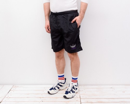 Adidas Nylon Seta Pantaloncini 80's W34 Uomo Rétro Sprinter Run Vintage M  Nero | eBay