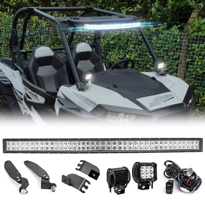 WEISEN For Polaris General 1000 Roof 42'' Curved Light Bar+Side Pods Bracket Wire