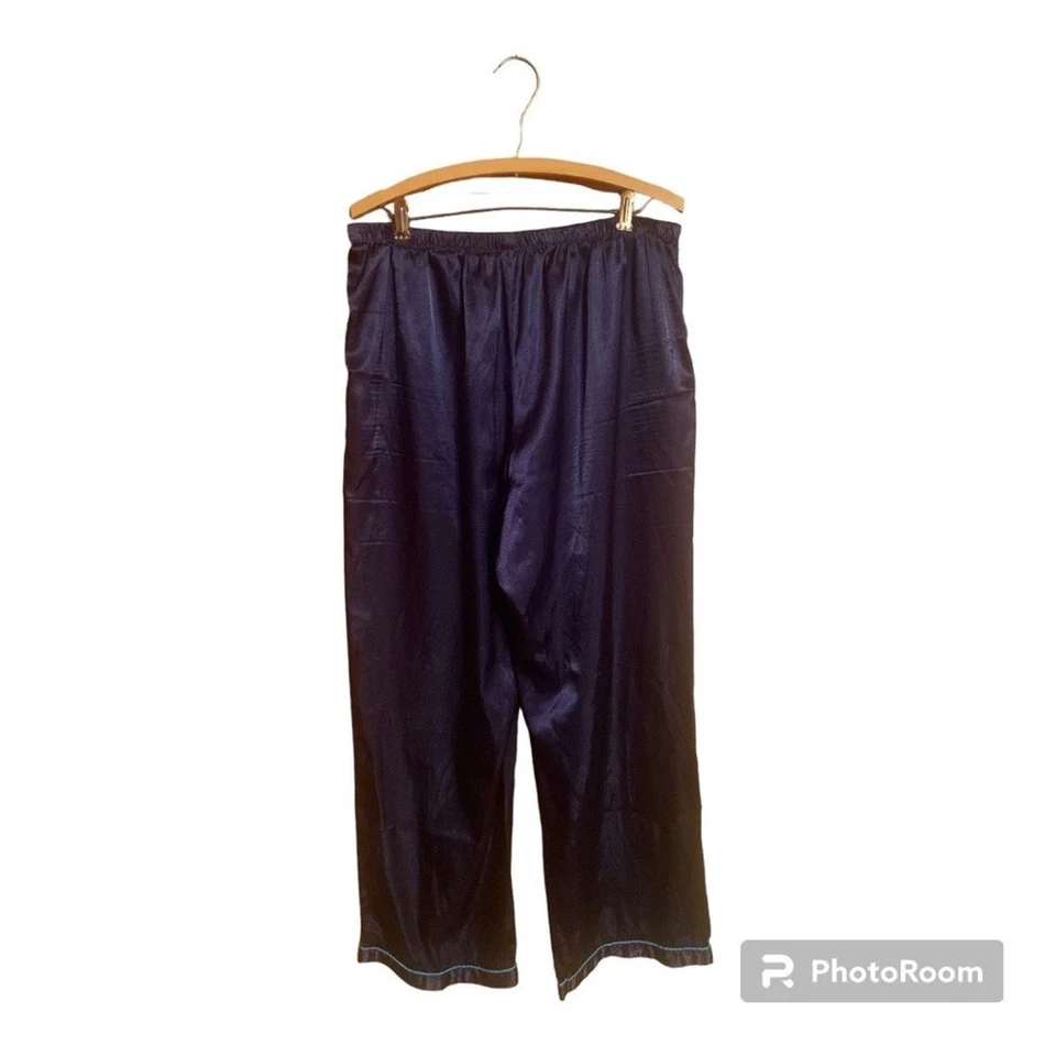 Pantalones de salón de pijama Jaclyn Smith satinado azul marino para mujer talla XL Foto 3 de 4