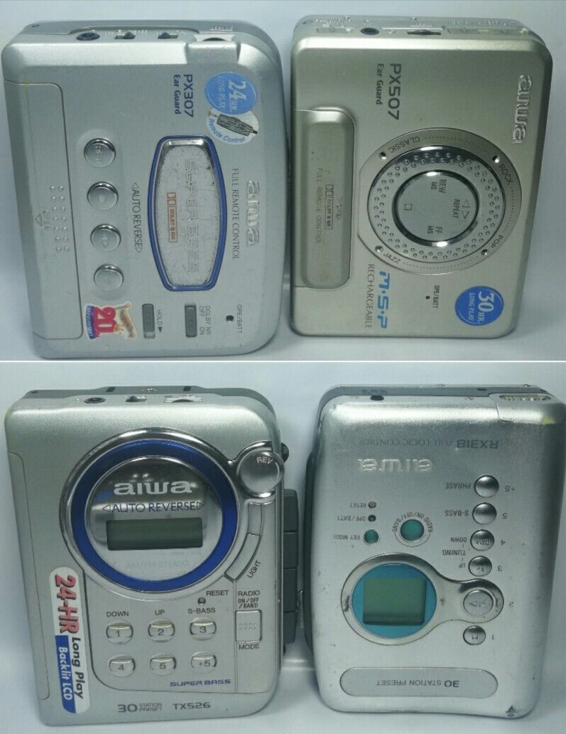 LOT OF 4 AIWA WALKMAN HS-PX307/HS-PX507/HS-TX526/HS-RX318 LOT OF 4 AIWA WALKMAN HS-PX307/HS-PX507/HS-TX526/HS-RX318
