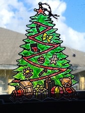 VINTAGE CHRISTMAS TREE TIFFANY STYLE STAINED GLASS LOOK SUNCATCHER