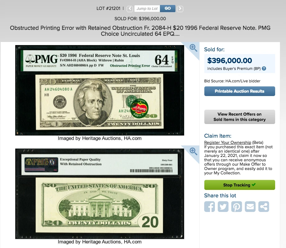 $20 1996 PMG 58 EPQ Test Note █ Extremely Rare on Big Head Twenty Dollars BEAUTY - Image 3 of 4