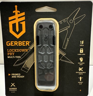 GERBER Lockdown Slim Pry Bar Grey Multi Function Tool Folding Pocket Knife $60