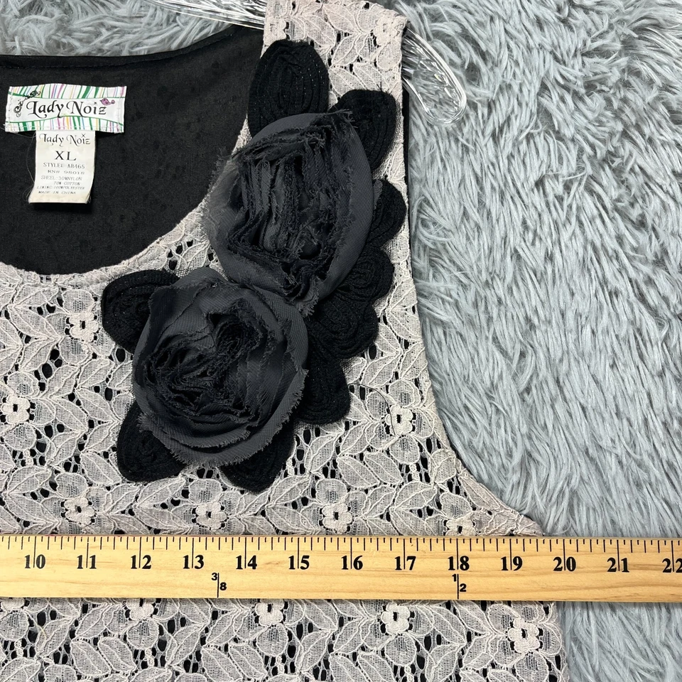 Camiseta sin mangas túnica Dama Noiz para mujer XL gris negra encaje roseta hippie boho artística Foto 4 de 4