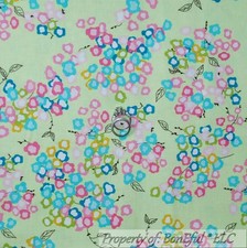 BonEful Fabric FQ Cotton Quilt Green Pink Aqua Blue Spring FLOWER Girl LEAF Dot