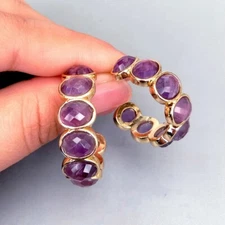 Natural Purple Amethyst Hoop Earrings Fashion Gemstone Stud Earring Women Girl