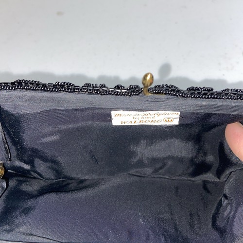 Walborg Black Beaded Evening Bag Purse Clutch Made in Belgium by Hand Vintage - Picture 3 of 8