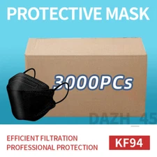 [3000 Pcs] Black KF94 Protective 4 Layer Face Mask Disposable Face Cover
