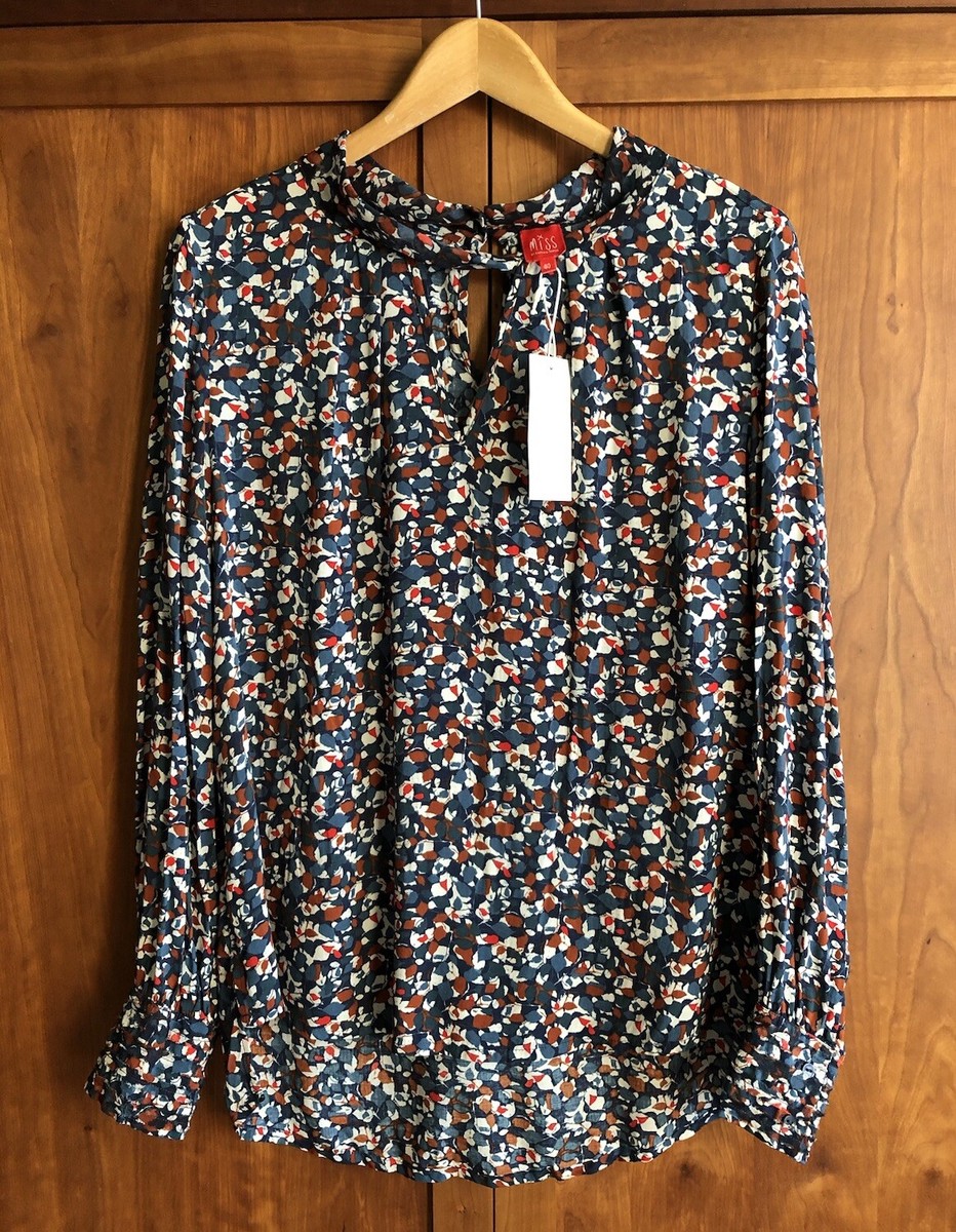 BNWT Miss Captain Women's Blouse Size 40 12 Navy/Red/Copper/Grey