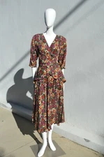 Vintage HOLLY HARP dress floral 40's style peplum silky spring party dress Sz 8