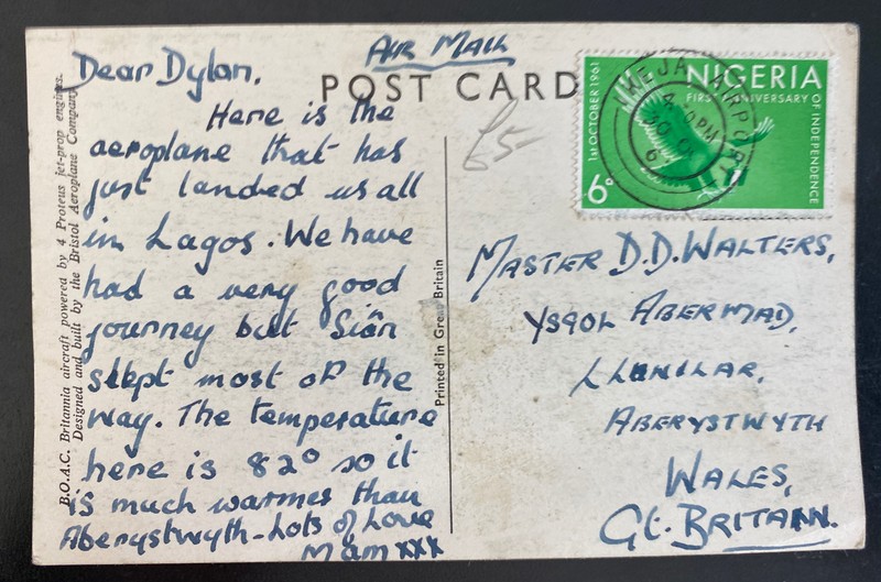 1965 Nigeria Airmail Picture Postcard To Wales BOAC Jet Prop Britannia