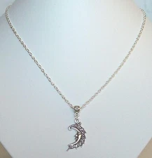 Celestial Crescent Moon Face Goddess Pendant 18" Chain Necklace in Gift Bag