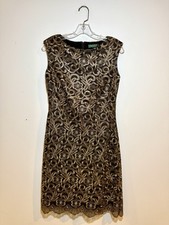 Lauren Ralph Lauren Black Gold Floral Embroidered Lace Mesh Dress Size 4