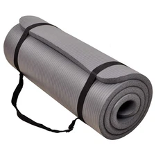 BalanceFrom 1" Extra Thick Exercise Yoga Mat with Carrying Strap, Gray(Open Box)