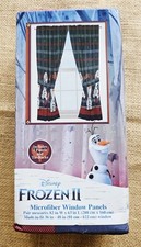 Disney Frozen II 2 Window Curtain Panels Tie Backs 82"x63" Olaf Plaid